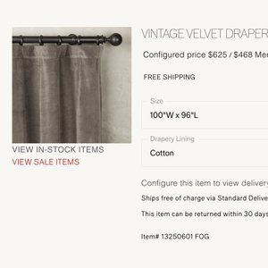 4 VINTAGE VELVET DRAPERY/ Curtains - ROD-POCKET - Fog  100"Wx96"L